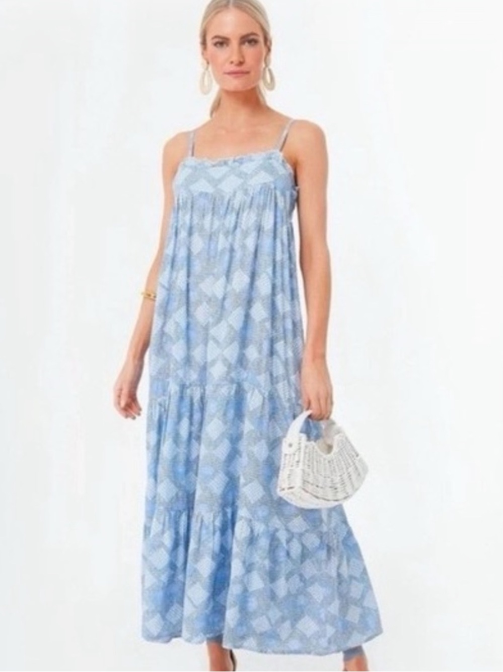 Tuckernuck St Lucia Seashell Glass Tiered Midi Dress XS